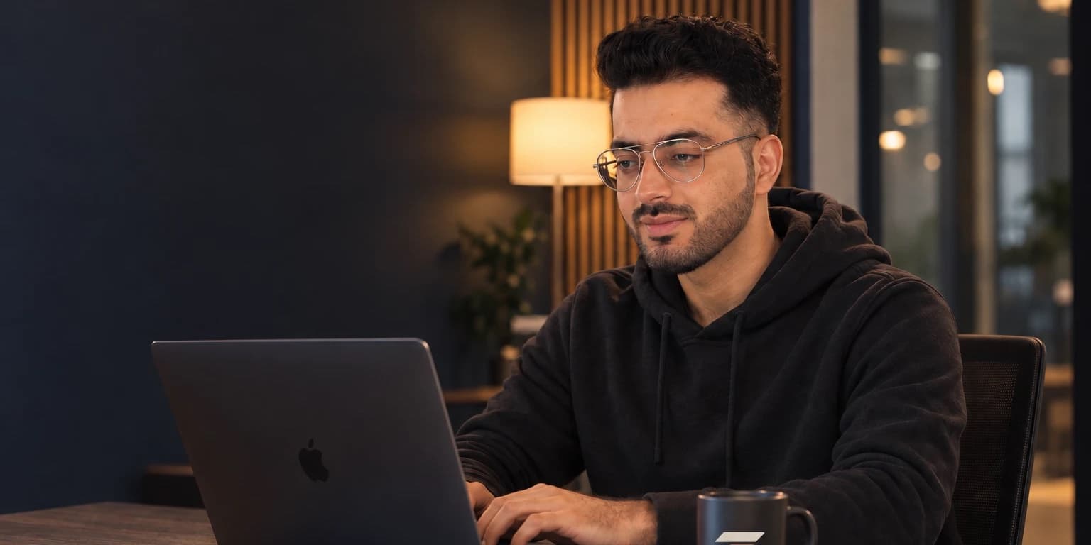 Shahzaib Shoaib working on a laptop